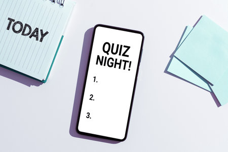 Sign displaying Quiz Night. Internet Concept evening test knowledge competition between individualsの写真素材