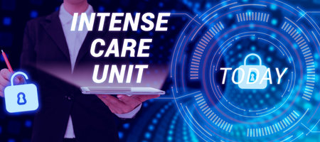 Conceptual caption Intense Care Unit. Concept meaning a unit in a hospital providing intensive care for critically ill or injuredの写真素材
