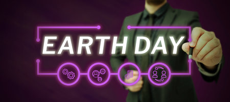 Hand writing sign Earth Day. Internet Concept Worldwide celebration of ecology environment...