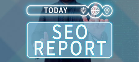 Conceptual display Seo Report. Conceptual photo notifying on how website is performing in search engine resultsの写真素材