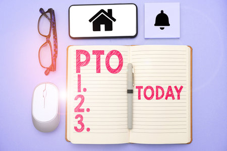 Text sign showing Pto. Business showcase Employer grants compensation for personal leave holidays