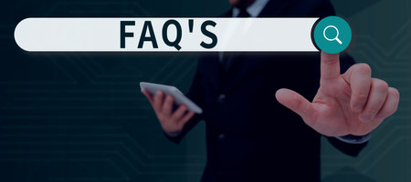 Conceptual caption Faqs. Business showcase list of questions and answers relating to a particular subjectの写真素材