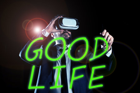 Text sign showing Good Life. Business approach living in comfort and luxury with few problems or worriesの写真素材
