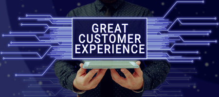 Conceptual caption Great Customer Experience. Business concept responding to clients with friendly helpful wayの写真素材
