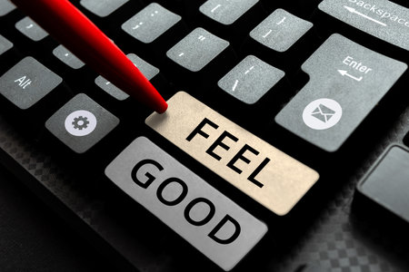 Text caption presenting Feel Good. Business idea relating to or promoting an often specious sense of satisfactionの写真素材