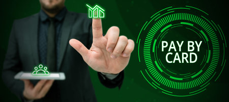 Conceptual caption Pay By Card. Business showcase Payments on credit Debit Electronic Virtual Money...