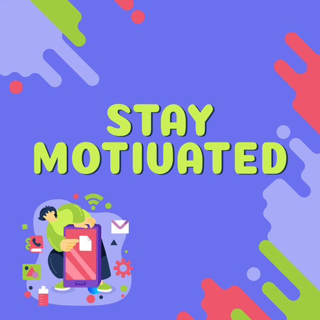 Conceptual caption Stay Motivated. Business idea Reward yourself every time you reach a goal with knowledgeの写真素材
