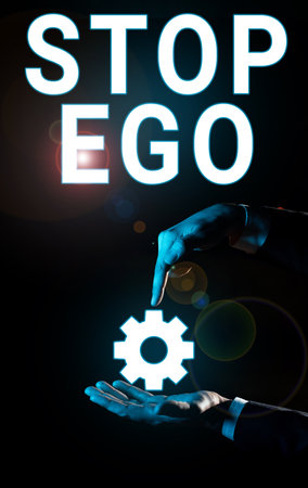 Conceptual display Stop Ego. Business idea Control your obsession about a decision or an event or anythingの写真素材