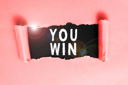 Hand writing sign You Win. Business showcase be first in school race or competition Got gold medal Ratingの写真素材