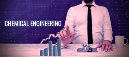 Text showing inspiration Chemical Engineering. Word Written on developing things dealing with the industrial application of chemistryの写真素材