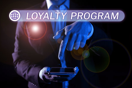 Handwriting text Loyalty Program. Business idea marketing effort that provide incentives to repeat...