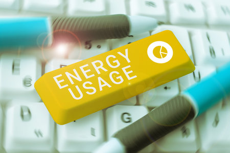 Conceptual display Energy Usage. Conceptual photo Amount of energy consumed or used in a process or systemの写真素材