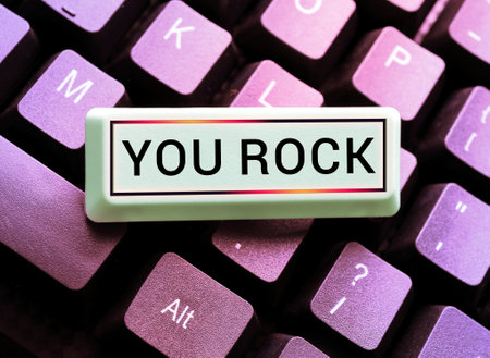 Text showing inspiration You Rock. Business concept slang phrase of praise or encouragement...