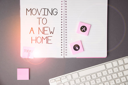 Writing displaying text Moving To A New Home. Word Written on help moves the possessions from one...