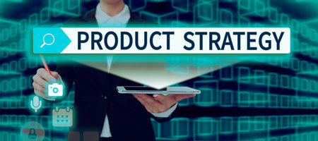 Text caption presenting Product Strategy. Business overview long term plan development of successful product productionの写真素材