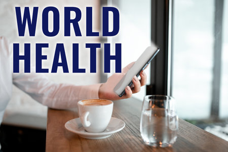 Text caption presenting World Health. Concept meaning World day of action dedicated to tackling global hungerの写真素材