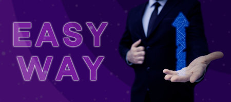 Handwriting text Easy Way. Conceptual photo making hard decision between two less and more effort methodの写真素材