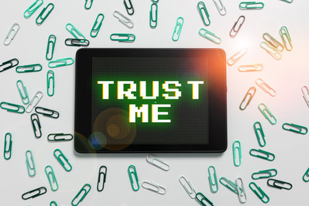 Text caption presenting Trust Me. Word for Believe Have faith in other person Offer support...
