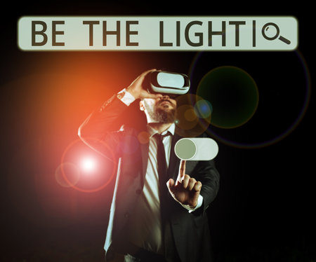 Conceptual display Be The Light. Word Written on Enlighten other people with your attitude be optimisticの写真素材