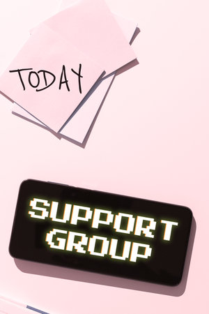 Hand writing sign Support Group. Word Written on number of people involved in service commitmentの写真素材