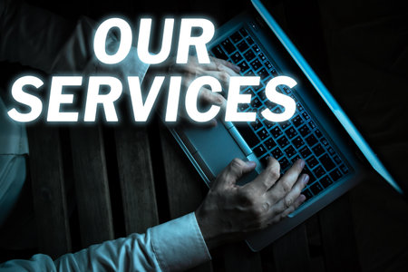 Text showing inspiration Our Services. Business showcase The occupation or function of serving Intangible productsの写真素材