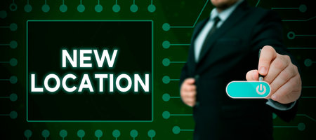Text showing inspiration New Location. Word Written on Get located on a new place and establishing home or businessの写真素材