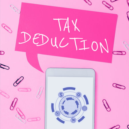 Text caption presenting Tax Deduction. Business idea amount subtracted from income before calculating tax oweの写真素材
