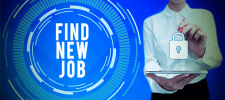 Text sign showing Find New Job. Business showcase Searching for new career opportunities Solution to unemploymentの写真素材