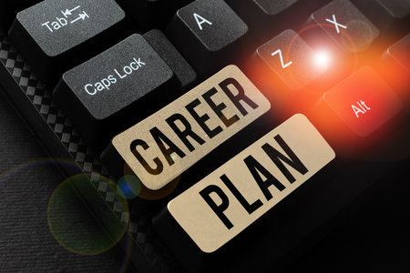 Sign displaying Career Plan. Word Written on ongoing process where you Explore your interests and abilitiesの写真素材