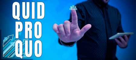 Conceptual display Quid Pro Quo. Internet Concept A favor or advantage granted or expected in return of somethingの写真素材