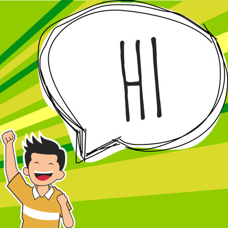 Sign displaying Hi. Business showcase used as a greeting or to begin a telephone conversation Greet someoneの写真素材