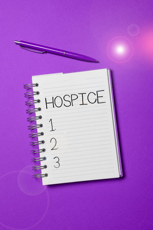 Text caption presenting Hospice. Business showcase focuses on the palliation of a terminally ill patients painの写真素材
