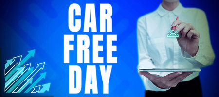Writing displaying text Car Free Day. Conceptual photo Environment protection world campaign avoiding pollutionの写真素材