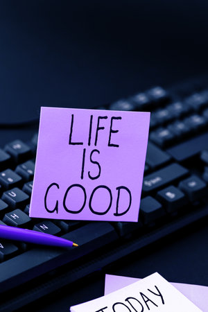 Inspiration showing sign Life Is Good. Business approach obtain everything you want and more have health great jobの写真素材