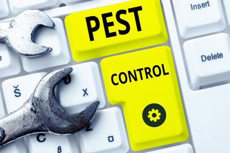 Conceptual caption Pest Control. Word for Killing destructive insects that attacks crops and livestockの写真素材