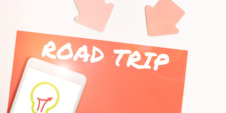 Hand writing sign Road Trip. Business concept Roaming around places with no definite or exact target...