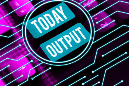 Sign displaying Output. Word for the final result of something or how the way things end up