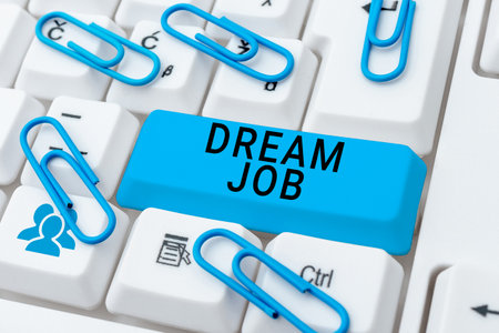 Text showing inspiration Dream Job. Business showcase An act that is paid of by salary and giving you hapinessの写真素材