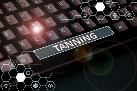 Text sign showing Tanning. Internet Concept a natural darkening of the scin tissues after exposure...