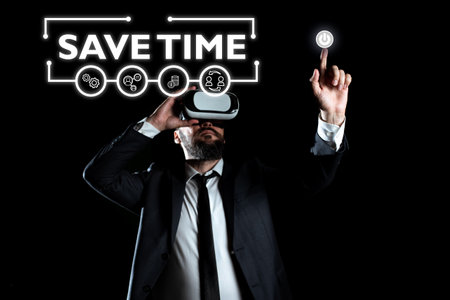 Text sign showing Save Time. Business idea to do something more efficiently such that less time is...