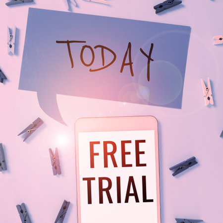 Conceptual caption Free Trial. Word Written on Product or service offered for no cost to try and give feedbackの写真素材