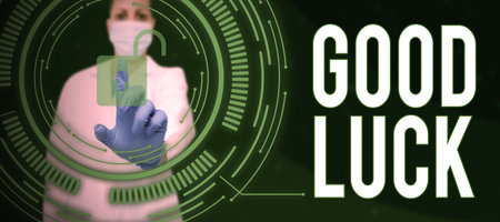 Hand writing sign Good Luck. Business concept A positive fortune or a happy outcome that a person can haveの写真素材