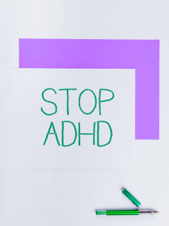 Text caption presenting Stop Adhd. Business approach Put at end the mental health disorder of children Hyperactiveの写真素材