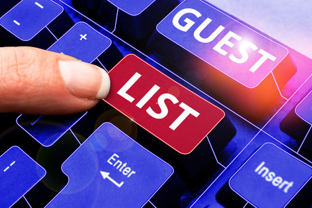 Writing displaying text Guest List. Word Written on a list of people who are allowed to enter the...
