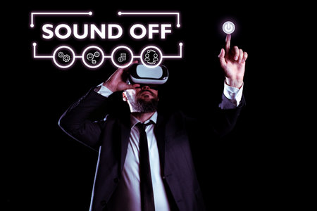 Text showing inspiration Sound Off. Business idea To not hear any kind of sensation produced by...