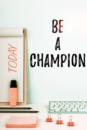 Writing displaying text Be A Champion. Business idea Triumph in a competition sport the winner of a contestの写真素材