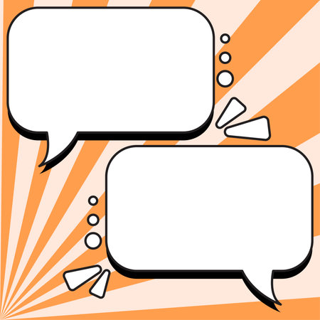 Comic Speech Bubble With Copy Space And Colorful Doodles. Design Of Empty Template In Explosion Framework Representing Social Media Messaging And Connecting.のイラスト素材