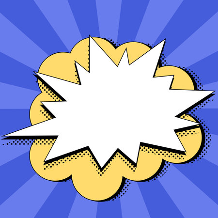 Comic Blank Speech Bubble With Copy Space And Colorful Doodles. Design Of Empty Template In Explosion Framework Representing Social Media Messaging And Connecting.のイラスト素材