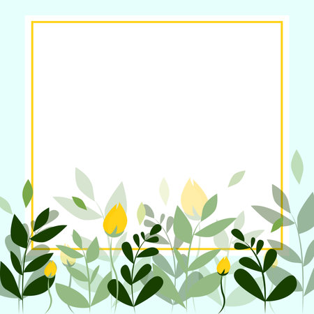 Light Blue Frame Decorated With Colorful Flowers And Foliage Arranged Harmoniously. Empty Poster Border Surrounded By Multicolored Bouquet Organized Pleasantly.のイラスト素材