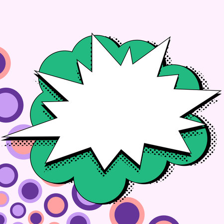 Comic Blank Speech Bubble With Copy Space Over Color Background Design. Empty Template In Explosion Framework Representing Advertisement And Promoting Business.のイラスト素材